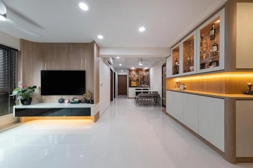 Vertical space usage in living room renovation idea